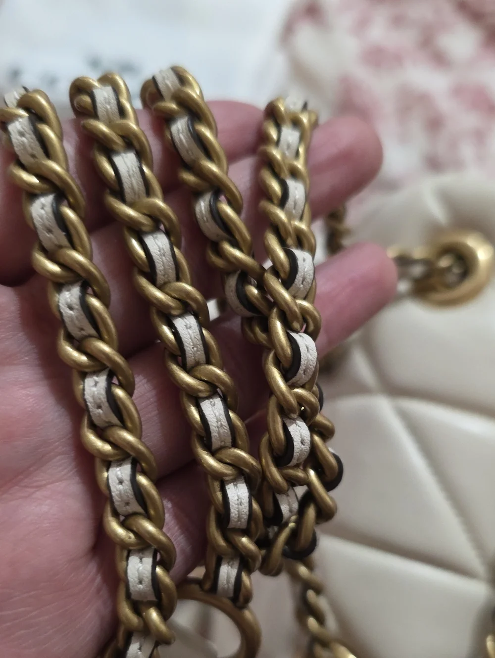 Coach Tabby Quilted Chalk Leather Shoulder Bag with Gold Chain Strap